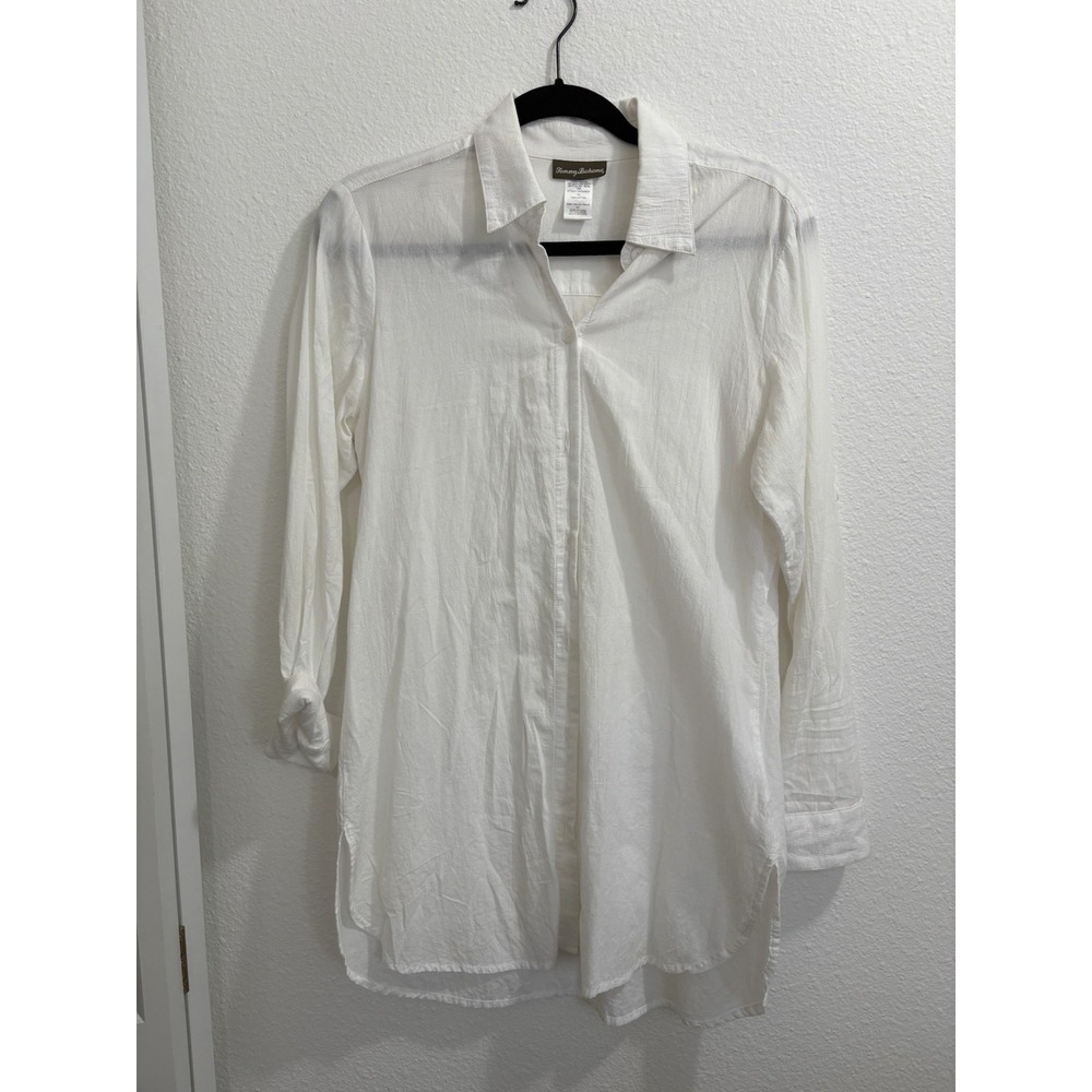 TOMMY BAHAMA Shirt Womens‎ Sm Crinkled Cotton Boyfriend Tunic Long Sleeve White